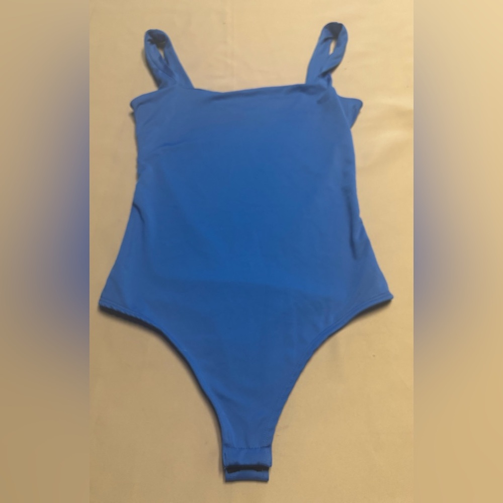 Live In The Moment Bodysuit Blue Square Neck‎ Tank Top Women’s Small Snap